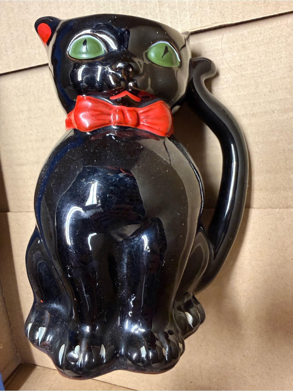 Vintage 50s Black Cat Shafford Japan Milk Pitcher Jug VERY RARE Redware Antique